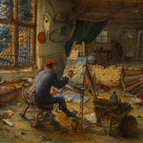 After Adriaen Van Ostade 19th Century Watercolour, The Painter In His Studio photo Art