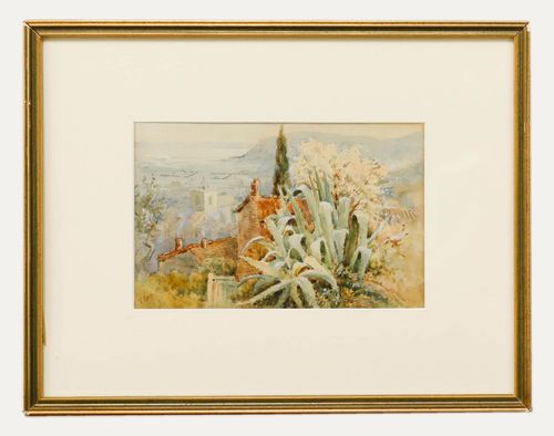 F. Gaye Framed Early 20th Century Watercolour, Coastal View With Aloe Vera