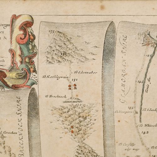 John Ogilby 18th Century Etching, Road From Chester To Cardiff photo vinterior
