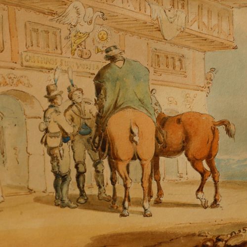Charles Cooper Henderson (1803 1874), 19th Century Watercolour, Tyrolean Posting photo Art