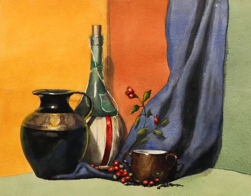 W. G. Roberts Framed Mid 20th Century Watercolour, Still Life With Rose Hips photo furniture