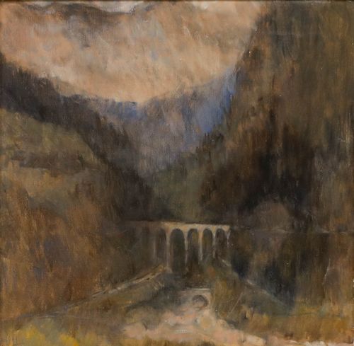 Jenny Lander Framed Contemporary Oil, View From Les Houches photo furniture