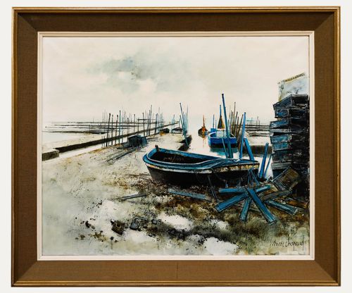 Marc Chapaud (B.1941)  French School 20th Century Oil, Vendée, Parcs à Huîtres
