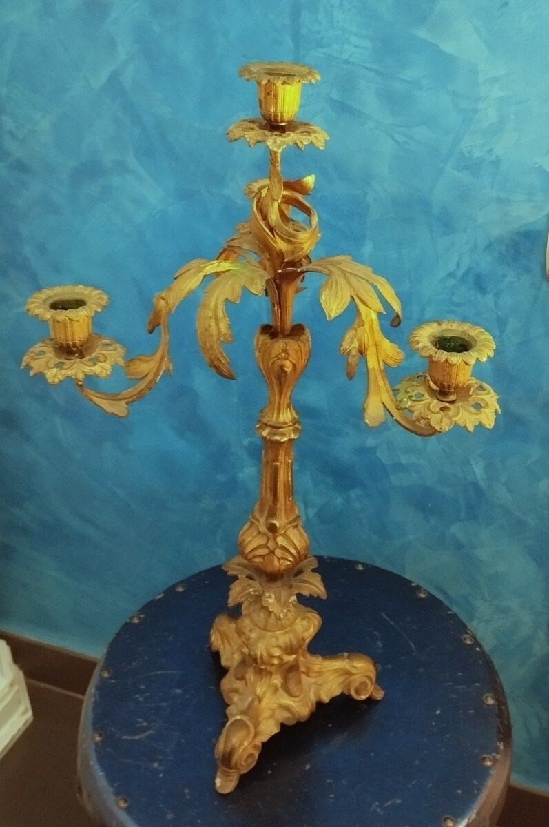Candelabra 4 Lights Antique Gilded Bronze 19th Century Candlestick photo furniture