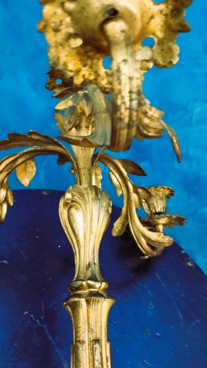Candelabra 4 Lights Antique Gilded Bronze 19th Century Candlestick photo vinterior
