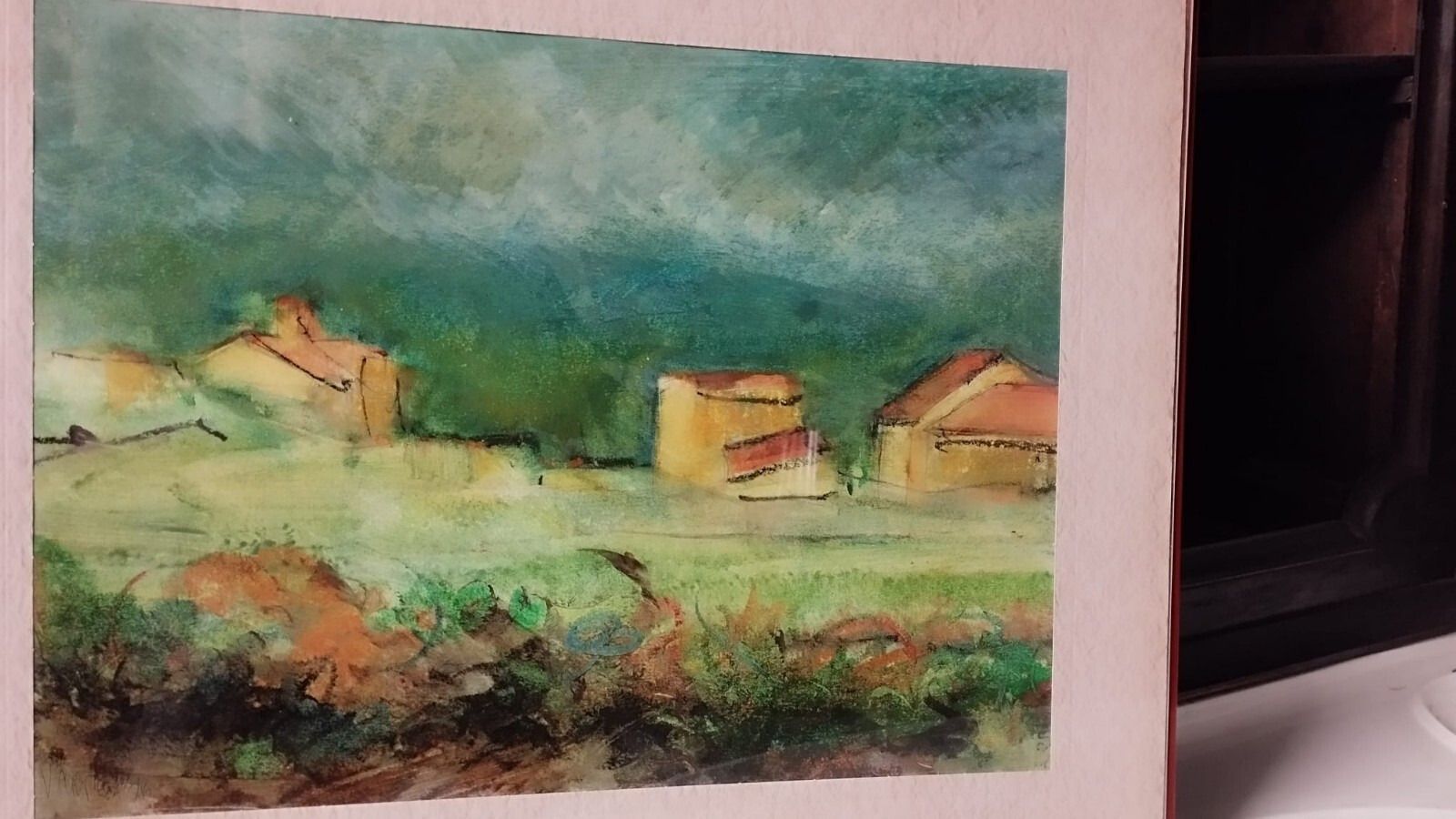 Painting Drawing Mixed Technique Vinicio Olivieri Landscape Tuscan Farmhouses photo furniture