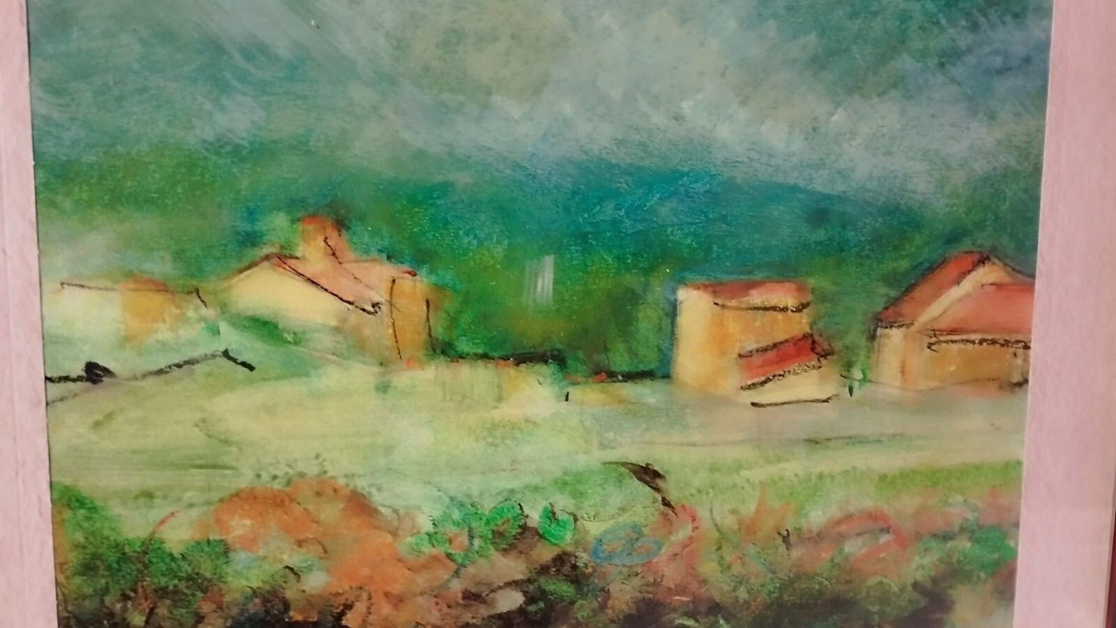 Painting Drawing Mixed Technique Vinicio Olivieri Landscape Tuscan Farmhouses photo vinterior