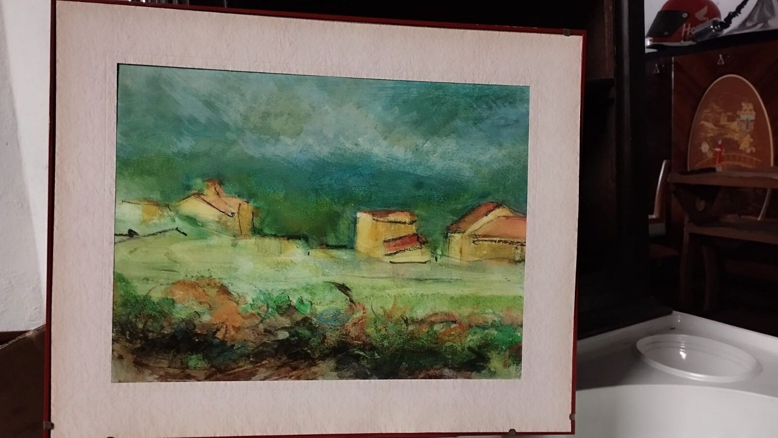 photo furniture Painting Drawing Mixed Technique Vinicio Olivieri Landscape Tuscan Farmhouses