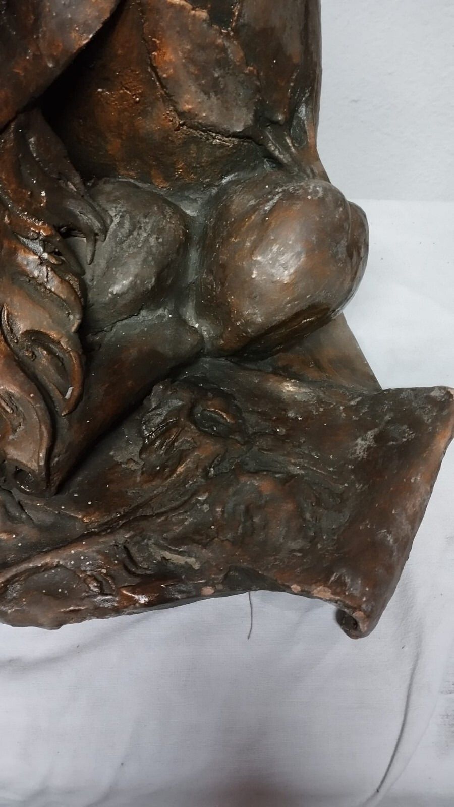 Large Terracotta Sculpture Painted Bronze 50s 2 Faces Flower Pot photo vinterior