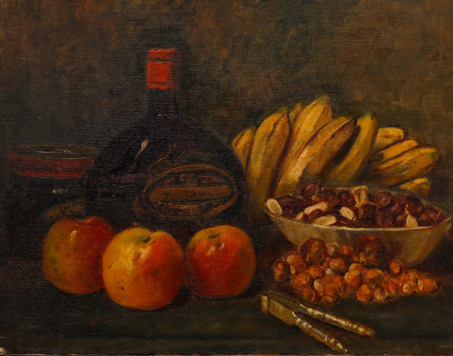 F. Higgins Early 20th Century Oil, Still Life With Tintara Wine photo furniture