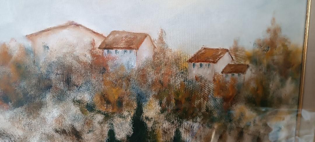 Oil On Canvas Marino Scardigli (Pistoia, 1921 Fish, 2005) Tuscan Landscape photo vintage