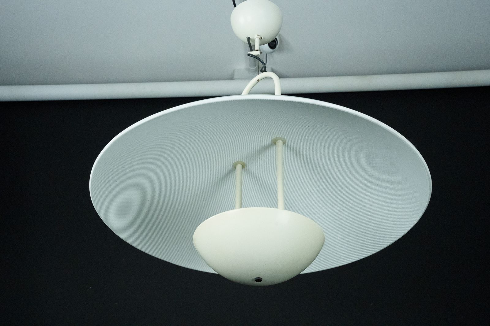 Vintage 1990s White Pendant Lamp With Glass Top Shade. Italy photo 1300.0