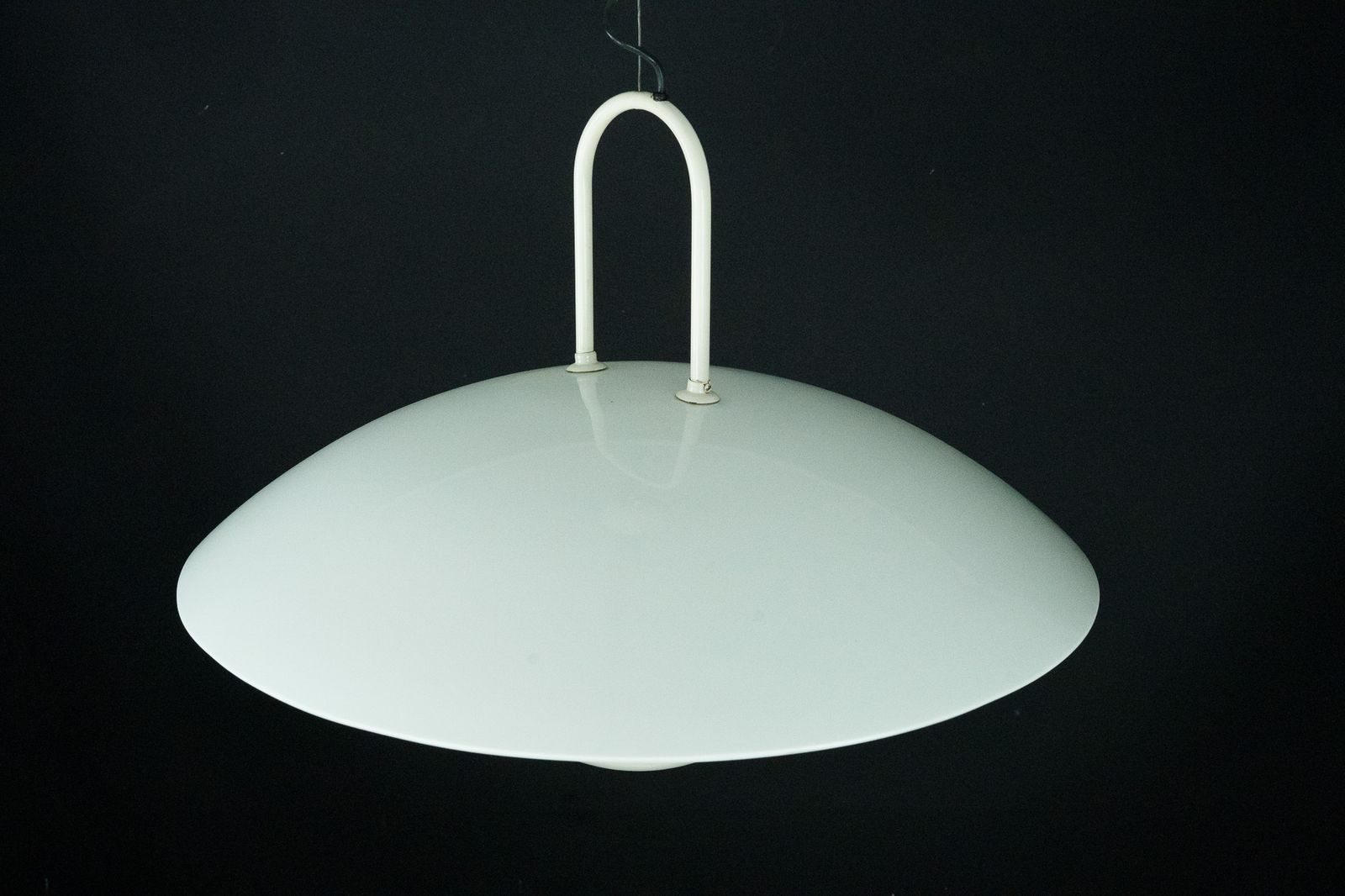 1300.0 Vintage 1990s White Pendant Lamp With Glass Top Shade. Italy photo