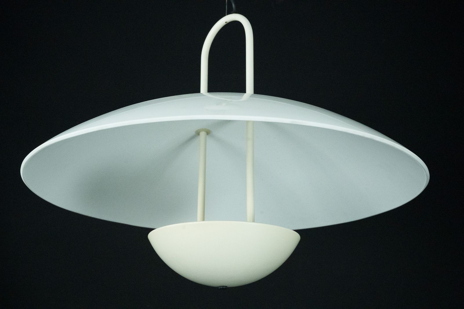 photo vinterior Vintage 1990s White Pendant Lamp With Glass Top Shade. Italy