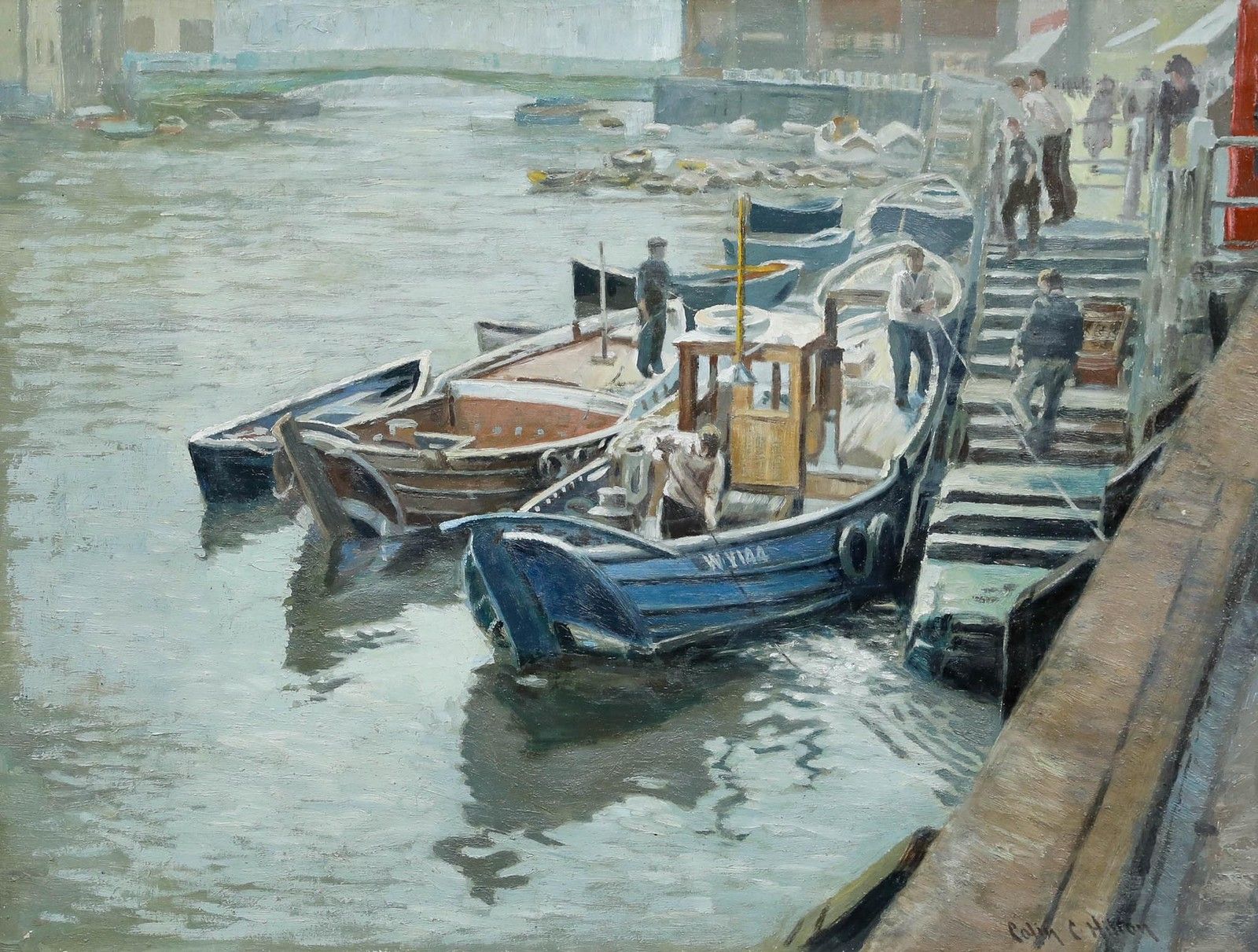 Colin Clough Hilton (1902 1984) Mid 20th Century Oil, In Whitby Harbour photo furniture