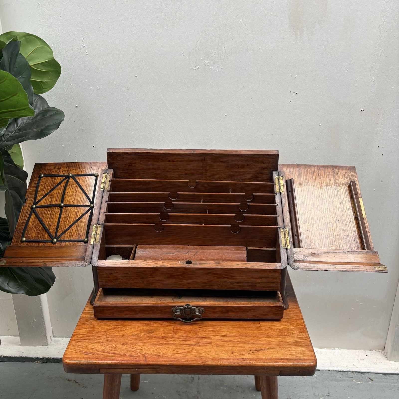 Compact Victorian Oak Stationery Letter Writing Box Organiser photo Home Decor