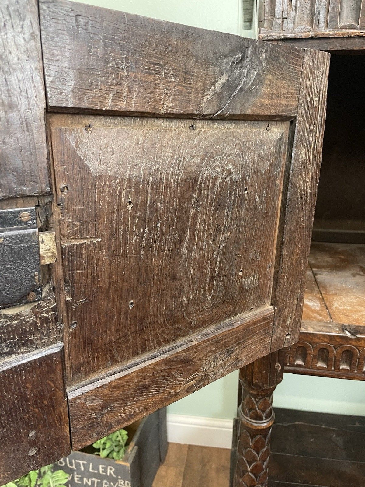 photo for sale Stunning Antique 17th Century Highly Carved Oak Livery Cupboard, Buffet