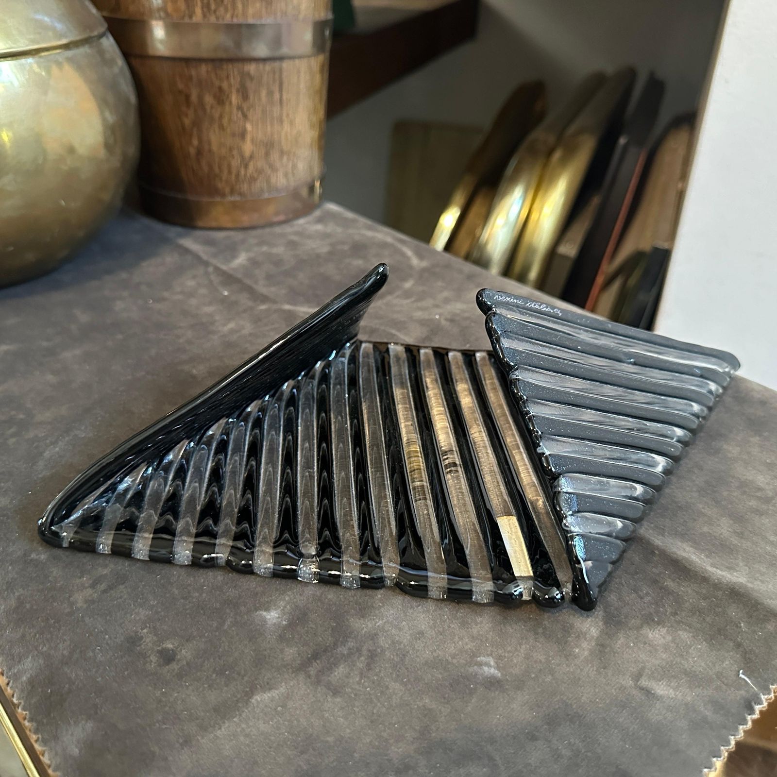 1984s Modernist Black Murano Glass Vide Poche By Venini photo furniture