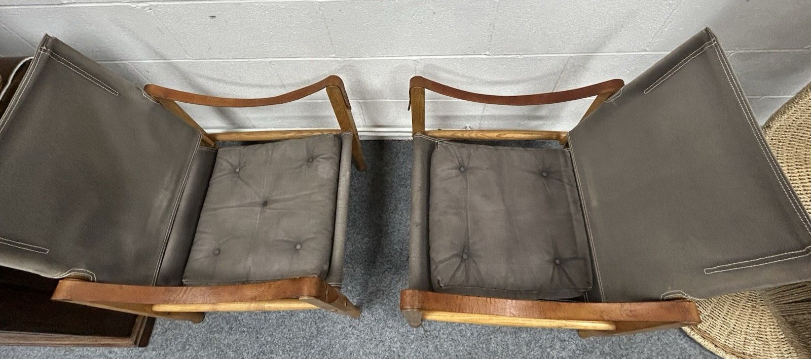Pair Original Safari Chairs Kaare Klint Grey Canvas Ash Frame Danish Mid Century photo 1850.0