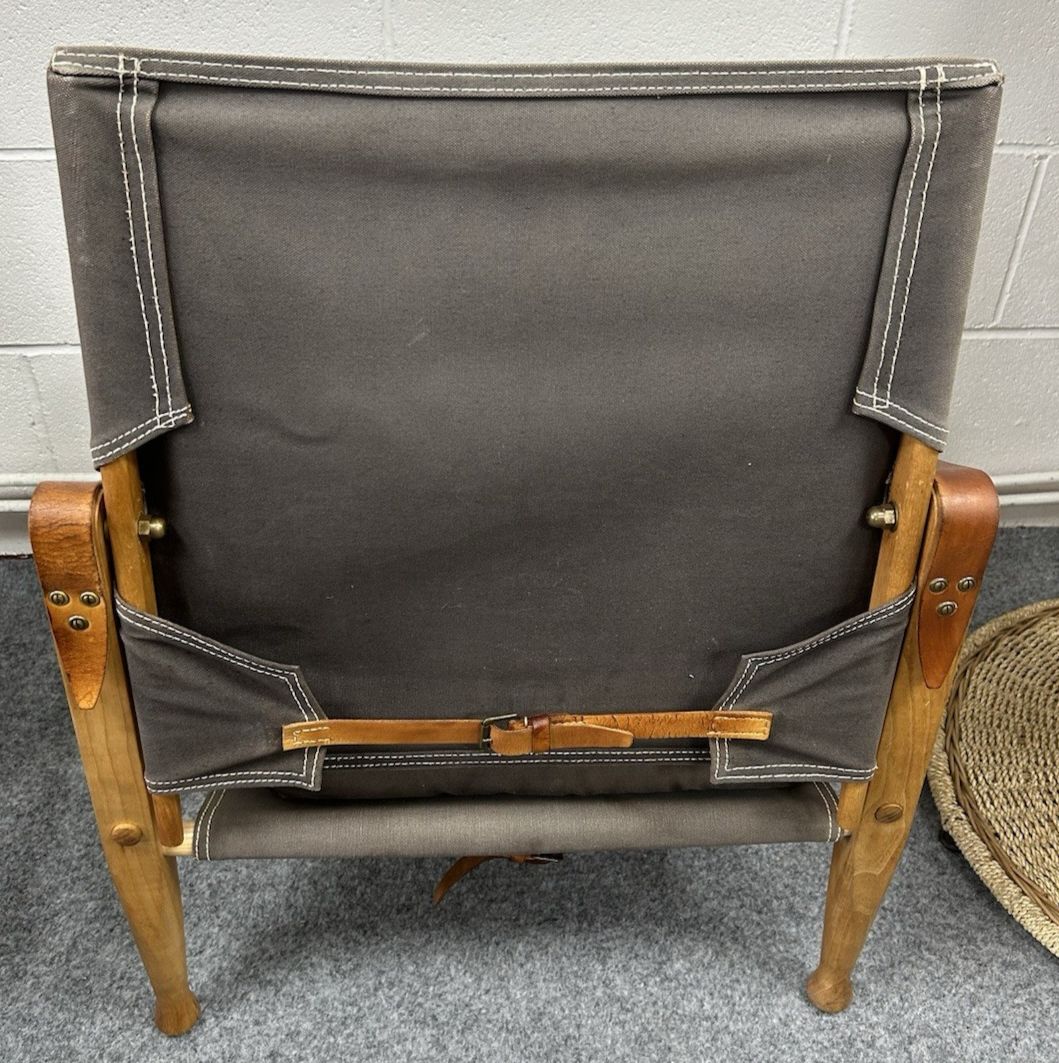 photo buy Pair Original Safari Chairs Kaare Klint Grey Canvas Ash Frame Danish Mid Century
