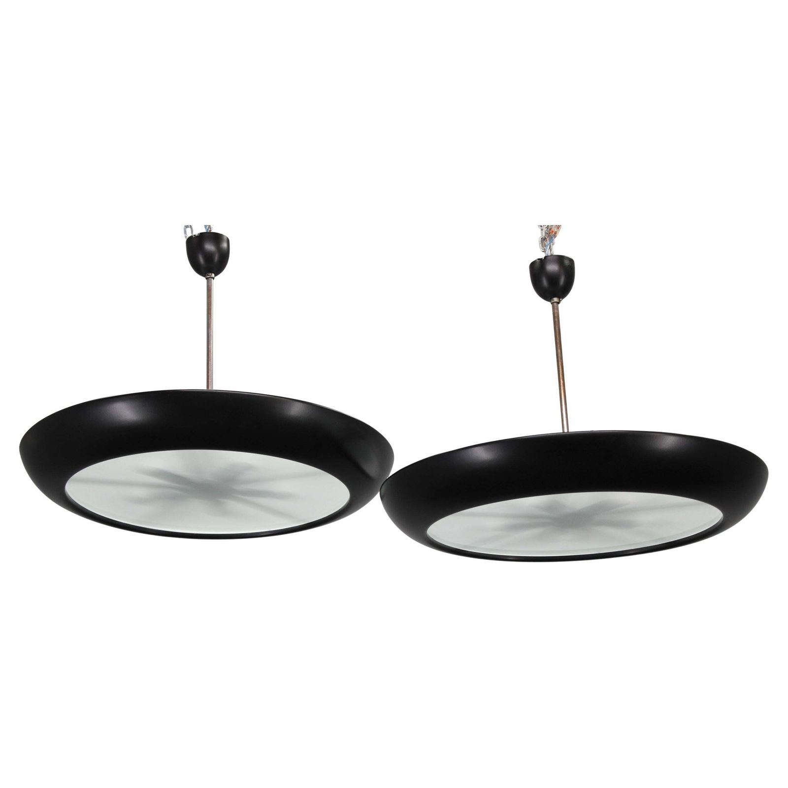 Pair Of Large Bauhaus "Ufo" Pendant Lights By Josef Hurka For Napako, 1940s