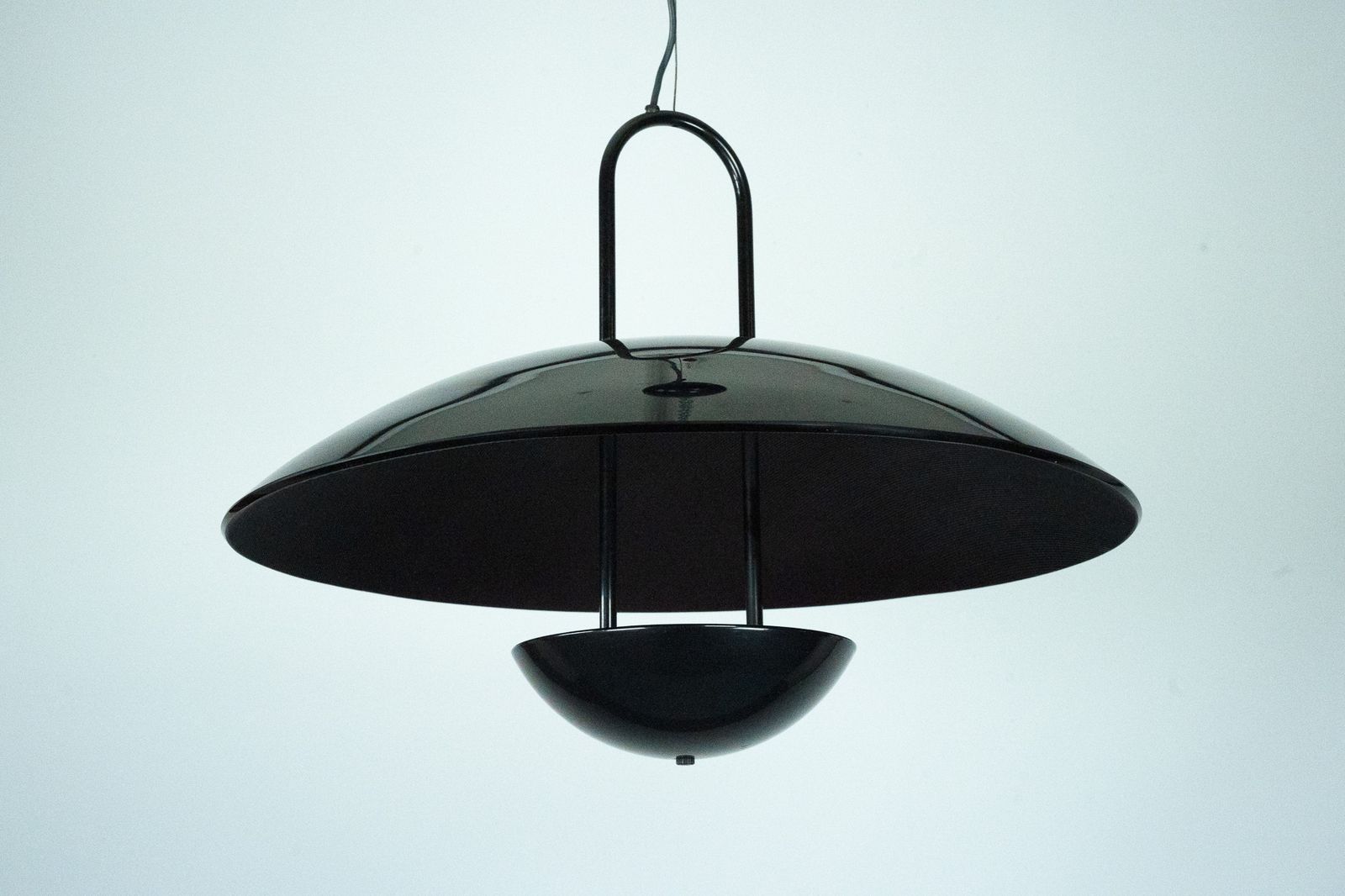 Vintage 1990s Black Pendant Lamp With Glass Top Shade. Italy photo furniture