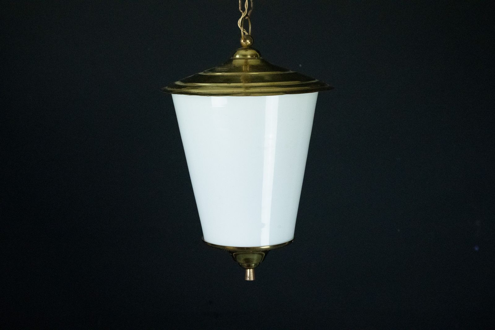 Mid Century Pendant Lantern In Brass And Lattimo Murano Glass, Italy, 1950s. photo Lighting