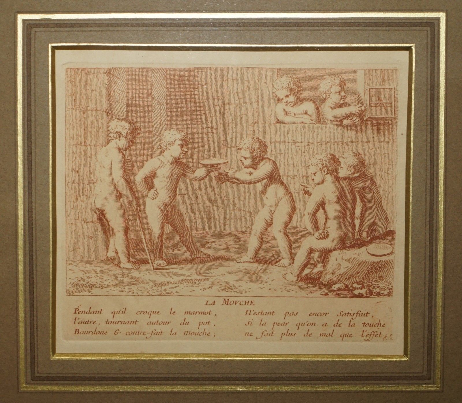 Art 1750 Suite Of 12 Copper Plate Engravings Of Sepia Of Amorini "Cherubs At Play" photo