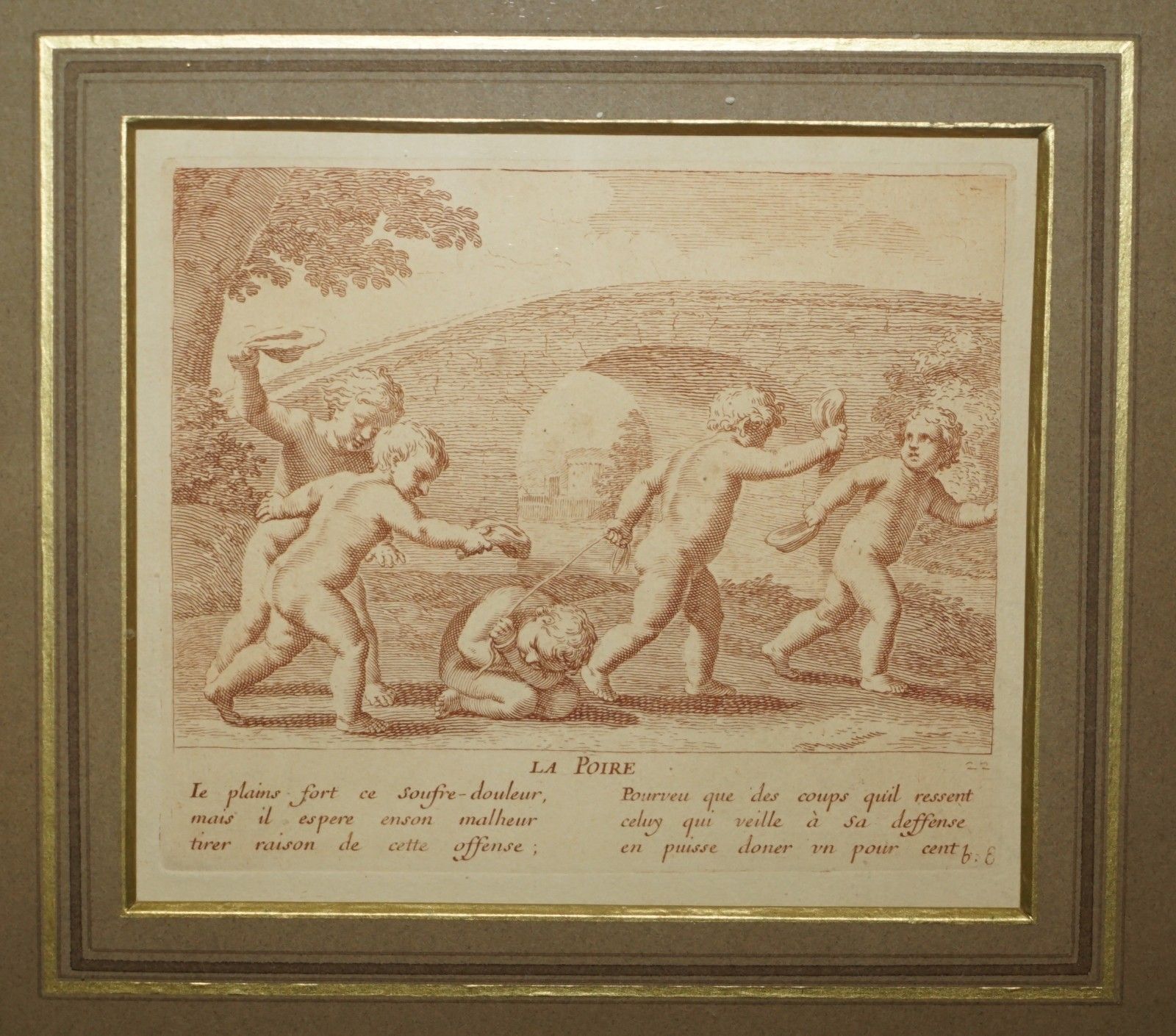 photo vinterior 1750 Suite Of 12 Copper Plate Engravings Of Sepia Of Amorini "Cherubs At Play"