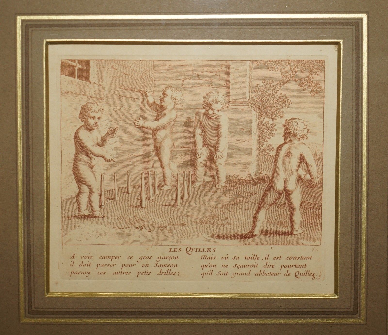 photo vintage 1750 Suite Of 12 Copper Plate Engravings Of Sepia Of Amorini "Cherubs At Play"