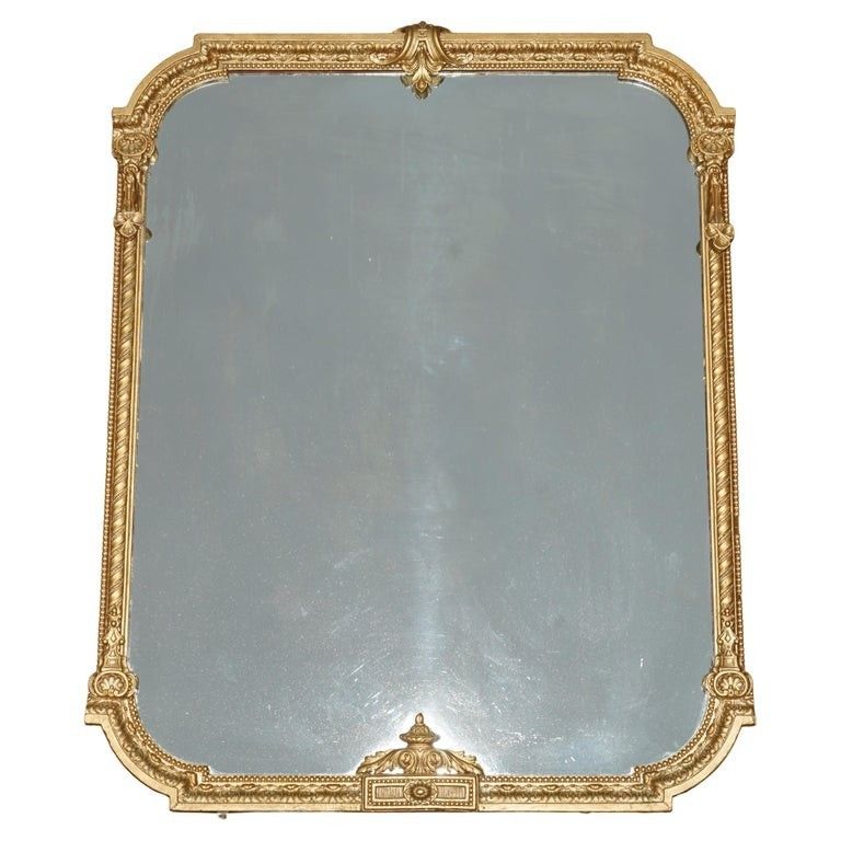 Exquisite Antique 19th Century Neoclassical Design Gold Gilt Overmantle Mirror