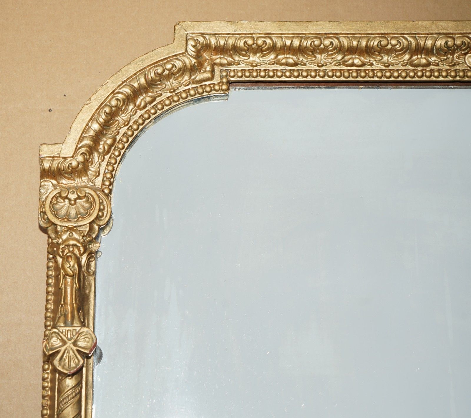 Exquisite Antique 19th Century Neoclassical Design Gold Gilt Overmantle Mirror photo buy