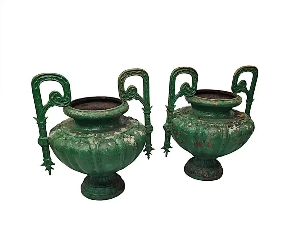 A Very Rare Pair Of 19th Century Heavy Cast Iron Garden Urns photo furniture