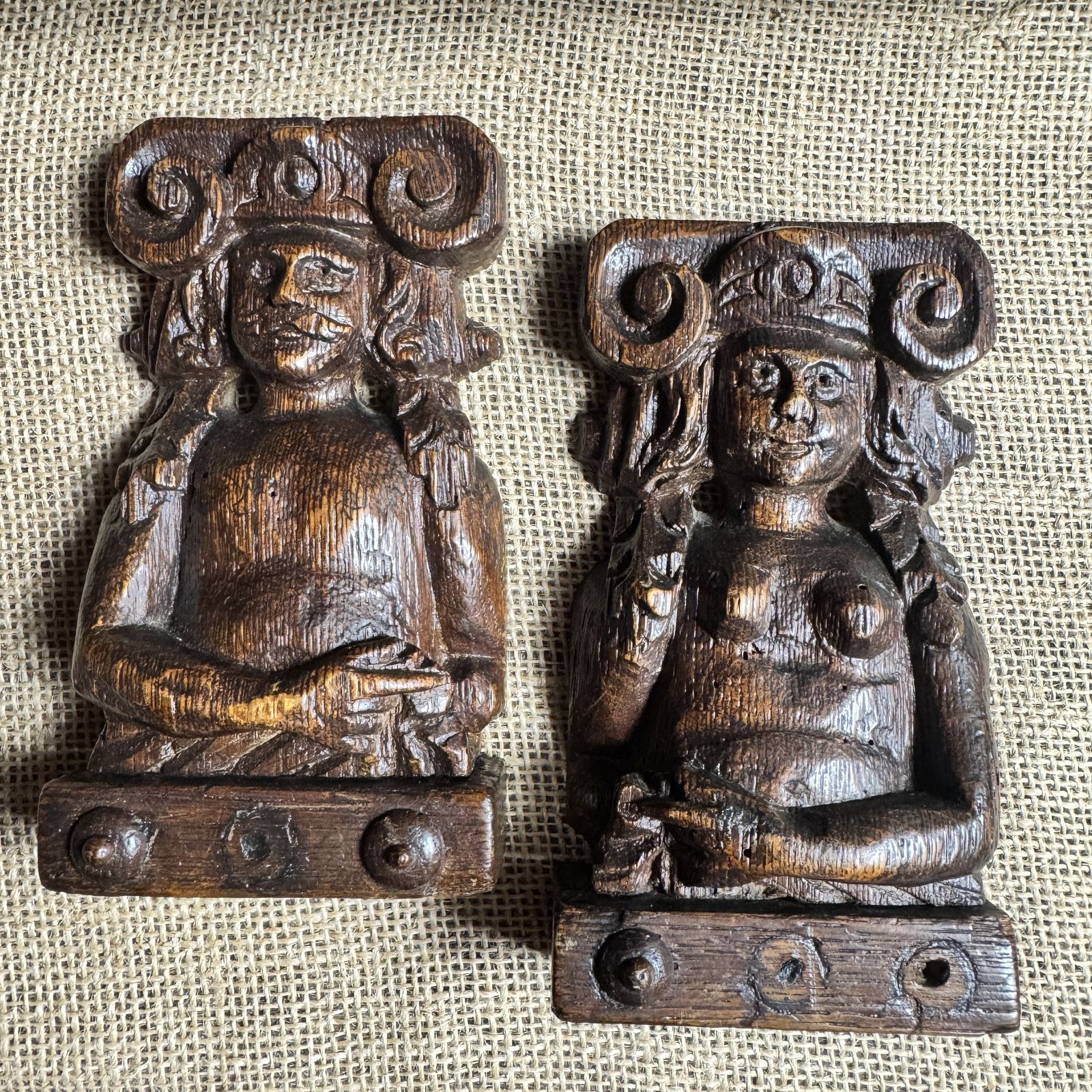 Pair Of 18th Century Oak Caryatids photo Art
