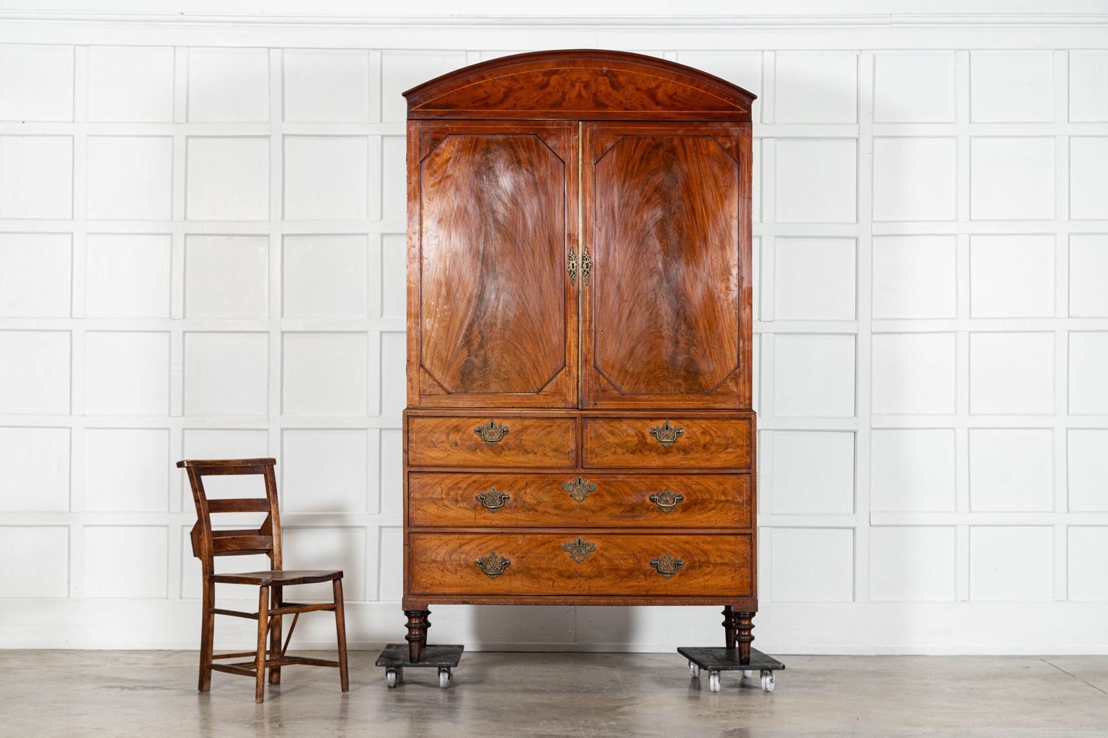 Georgian English Arched Mahogany Inlaid Linen Press photo Furniture