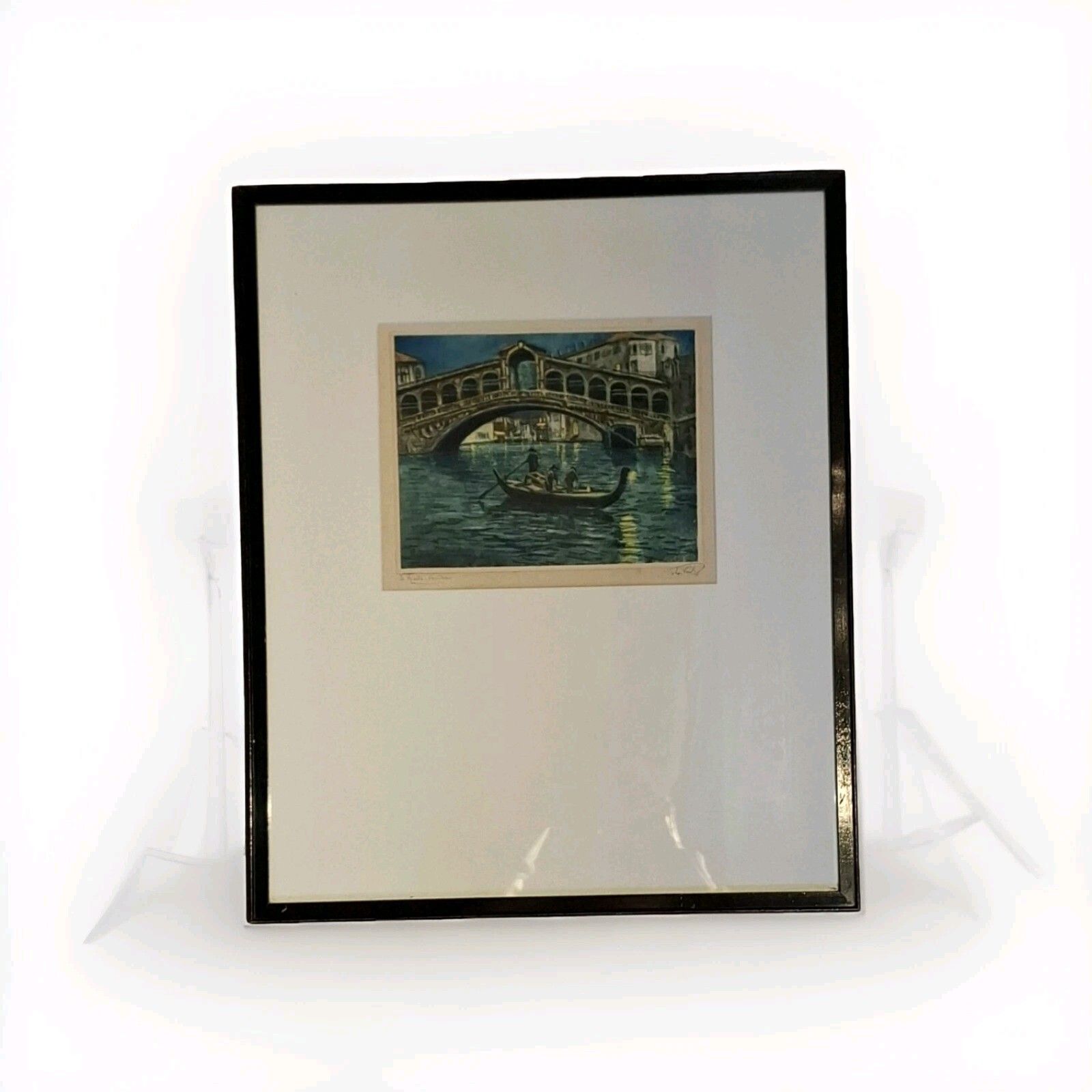 Antique Hand Coloured Etching Leon Verdier Algeria Rialto Bridge Venice Italy