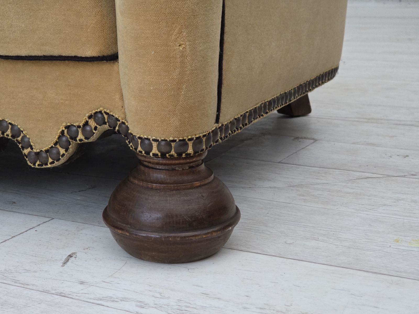 1950s, Danish Relax Chair, Furniture Velour With Patina, Oak Wood Legs. photo buy