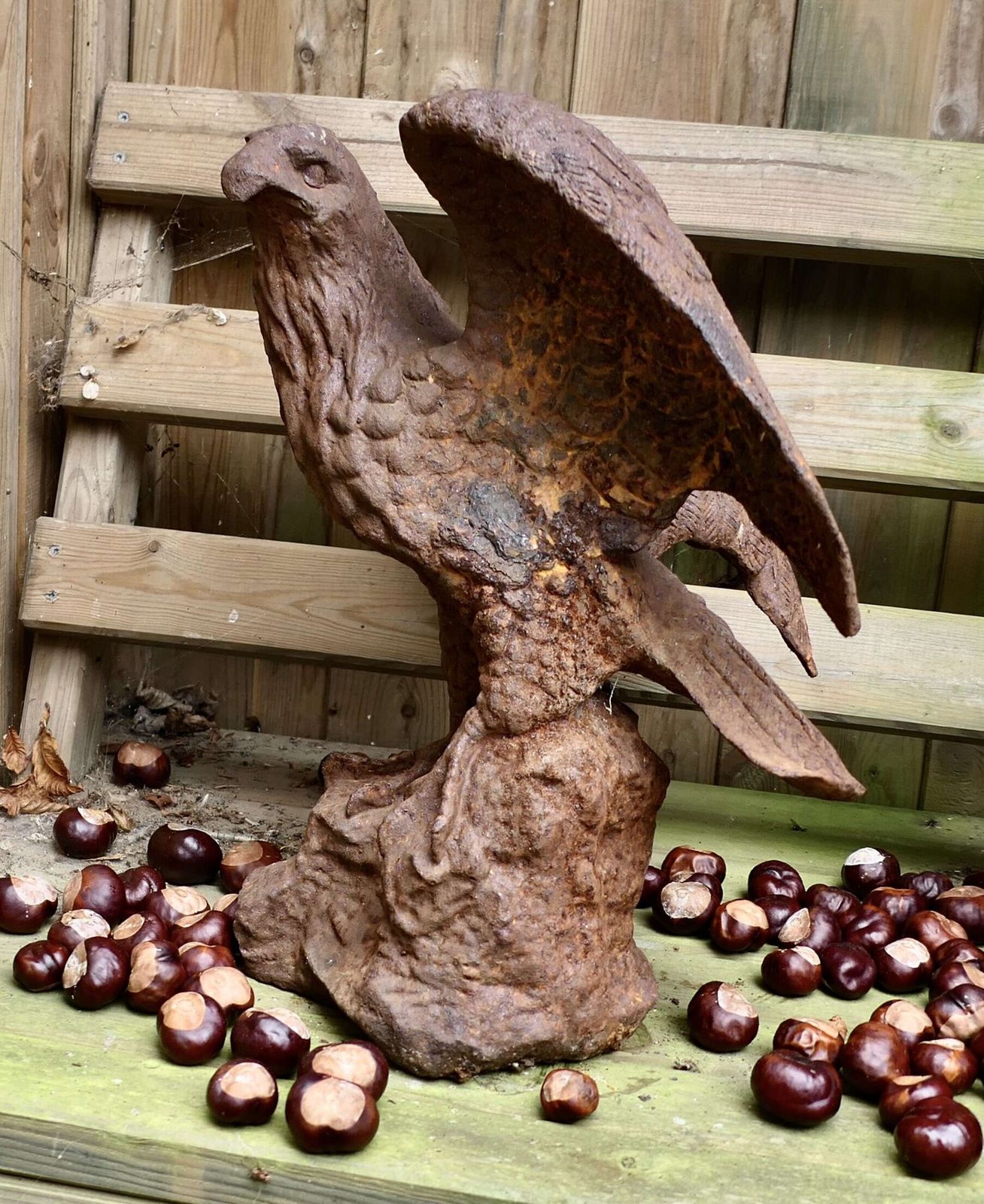 2 Old Weathered Cast Iron Eagle Statues. photo Garden Decor
