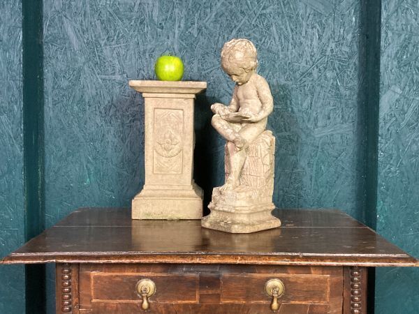 A Fine Petite Stoneware Sculpture Of A Seated Cherub photo Art