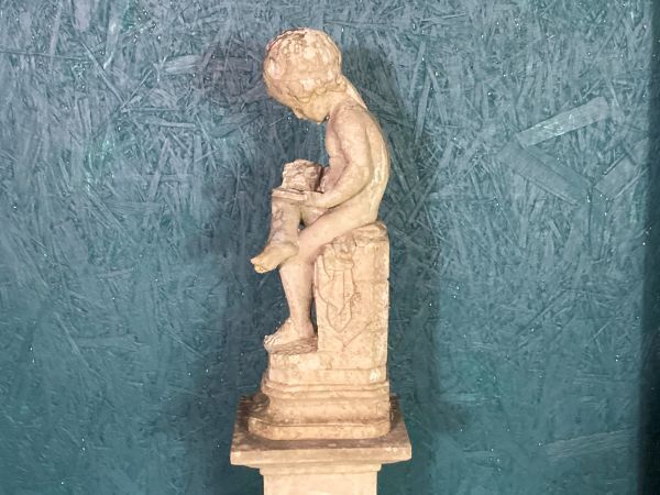 A Fine Petite Stoneware Sculpture Of A Seated Cherub photo vinterior