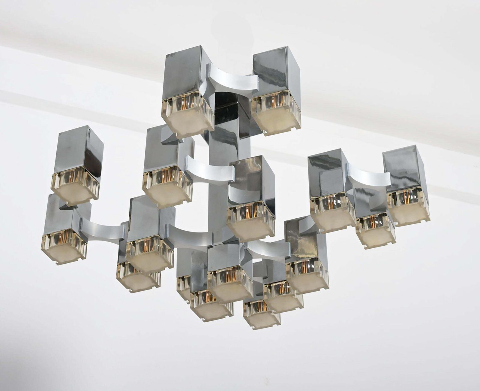Large Gaetano Sciolari "Cubic" Chandelier Flush Mounth photo for sale