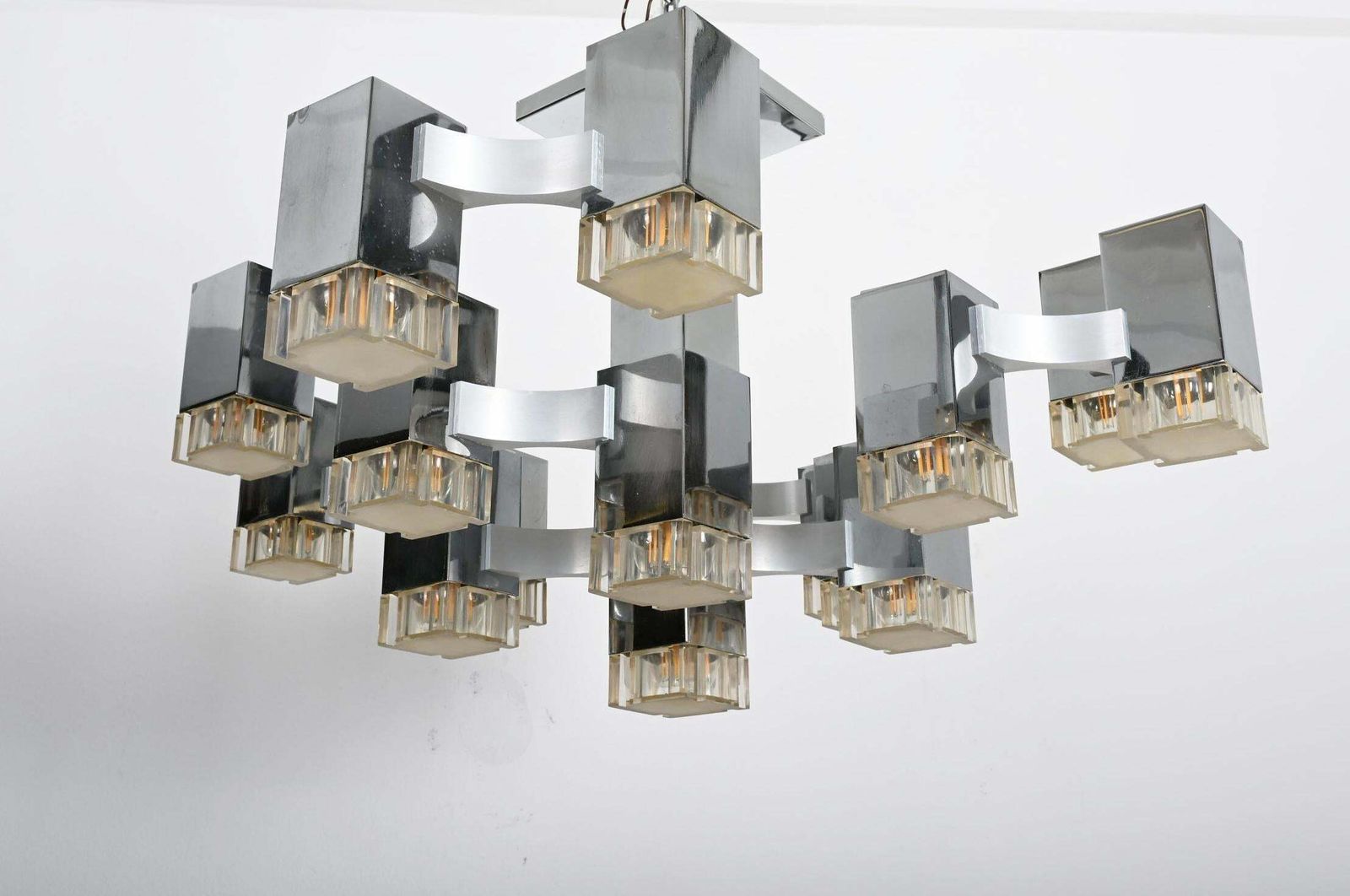 Large Gaetano Sciolari "Cubic" Chandelier Flush Mounth photo Lighting