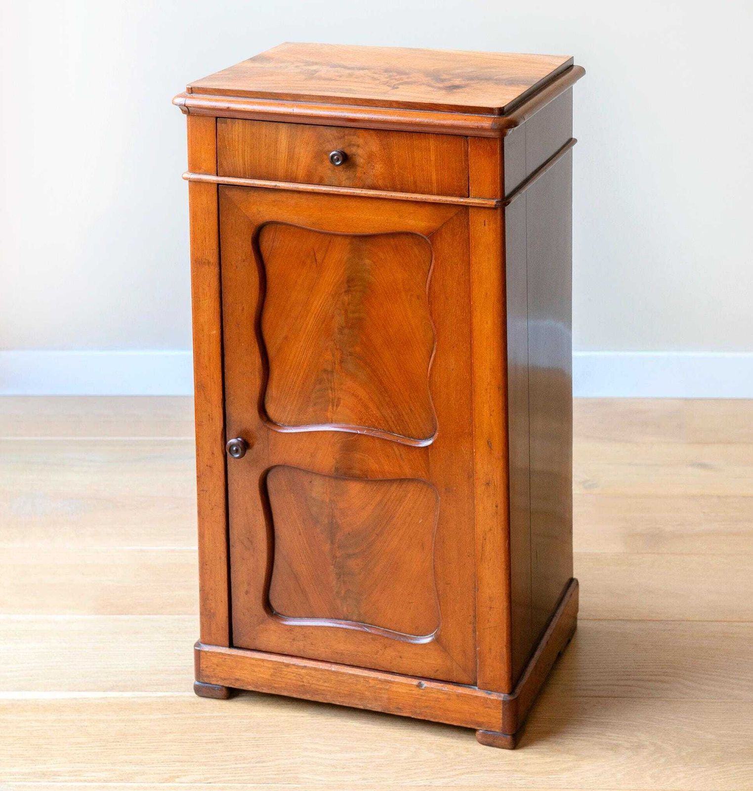 Antique Walnut Side Cabinet, 19th Century Wooden Chest With Drawer, Classic Victorian Bedside Table