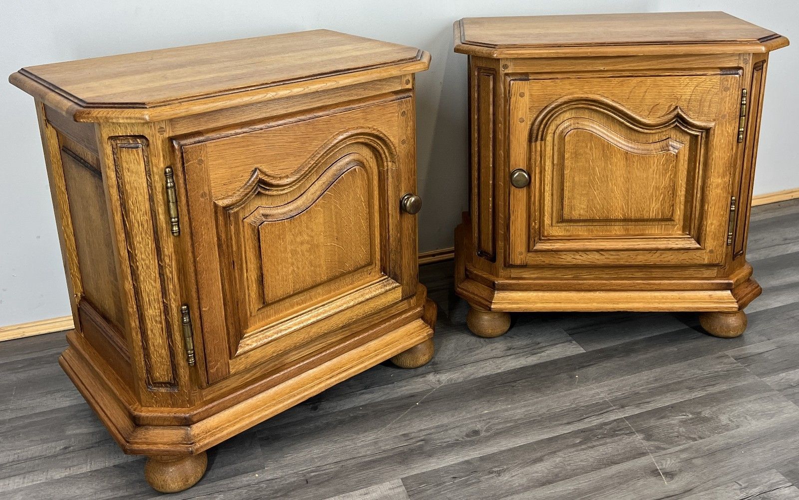 Pair Of Bedside Tables Vintage French Nightstands Carved Door Cabinets Lot 4289 photo for sale