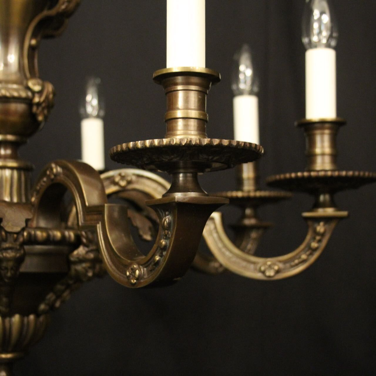 French Bronze 8 Light Antique Chandelier photo for sale