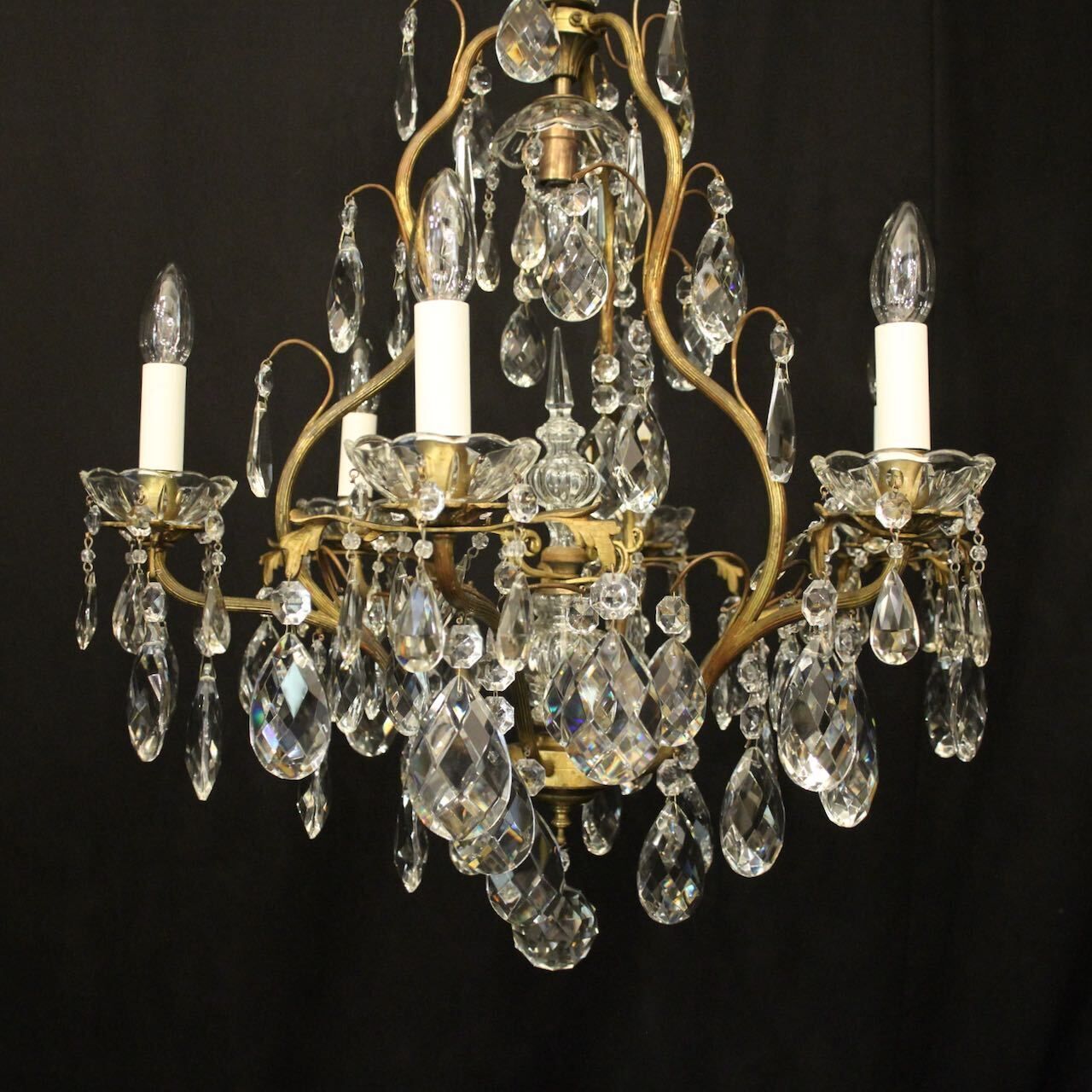 French Gilded 7 Light Antique Crystal Chandelier photo vintage
