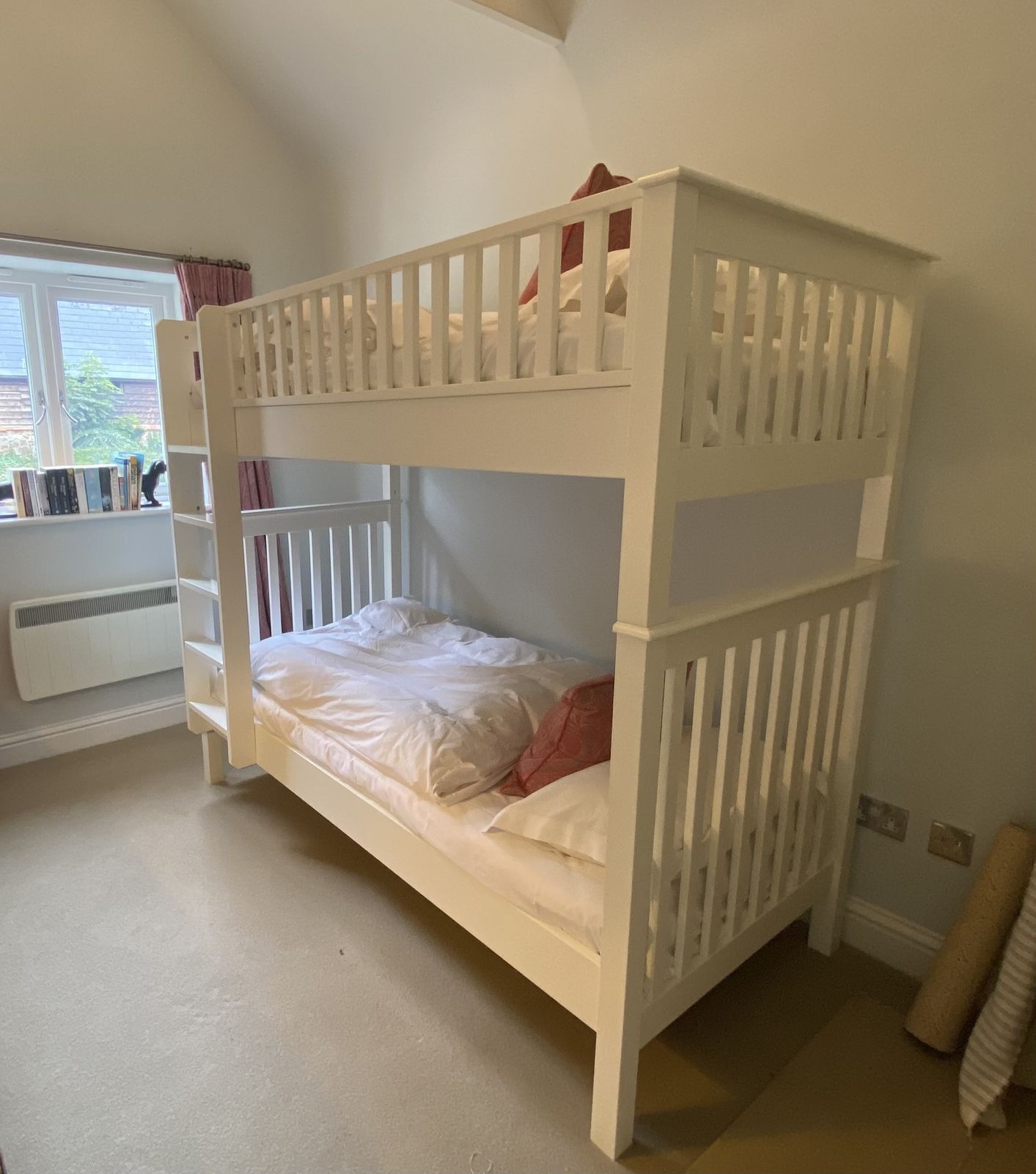White Solid Wood Bunk Bed   Classic Slatted Design photo furniture