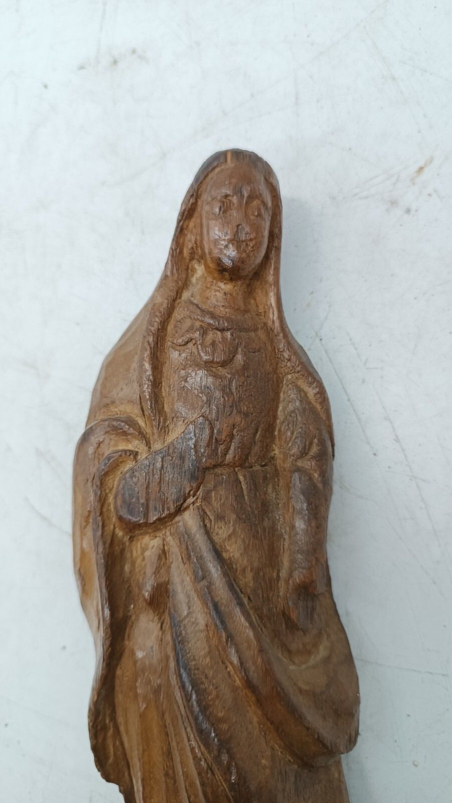 Ancient Small Sculpture Wood Folk Art Madonna 18th Century photo Art
