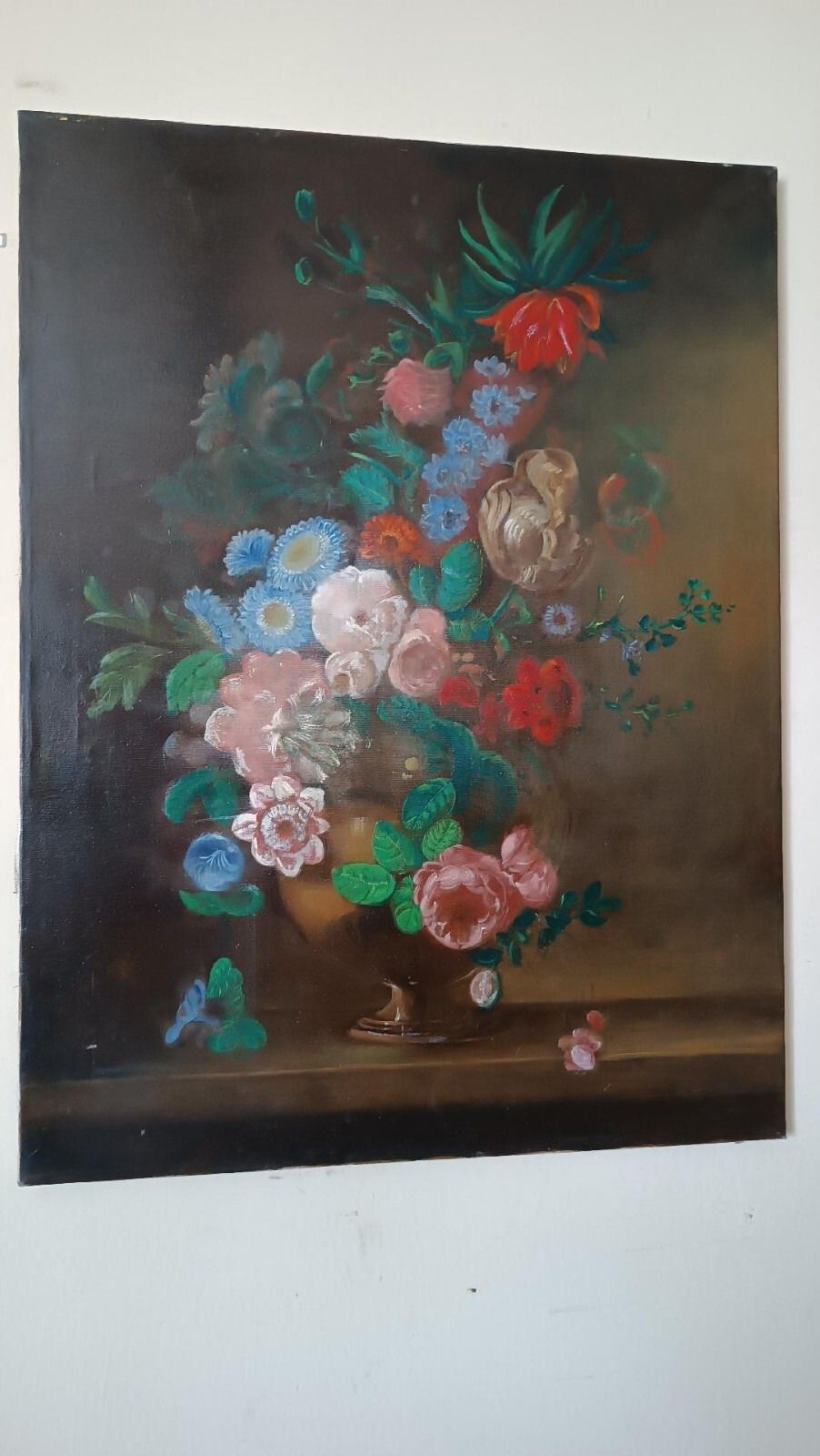 Art Oil Painting On Canvas Vase With Flowers 1970 Signed Armandoi Dei Fiori photo