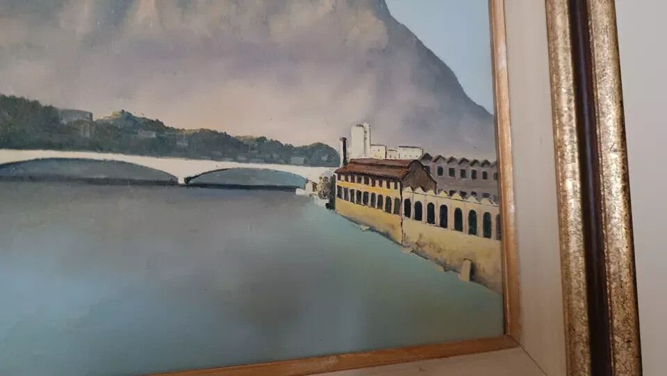 Oil Painting On Canvas From The 70s Signed Nava Lake River Mountains photo Art